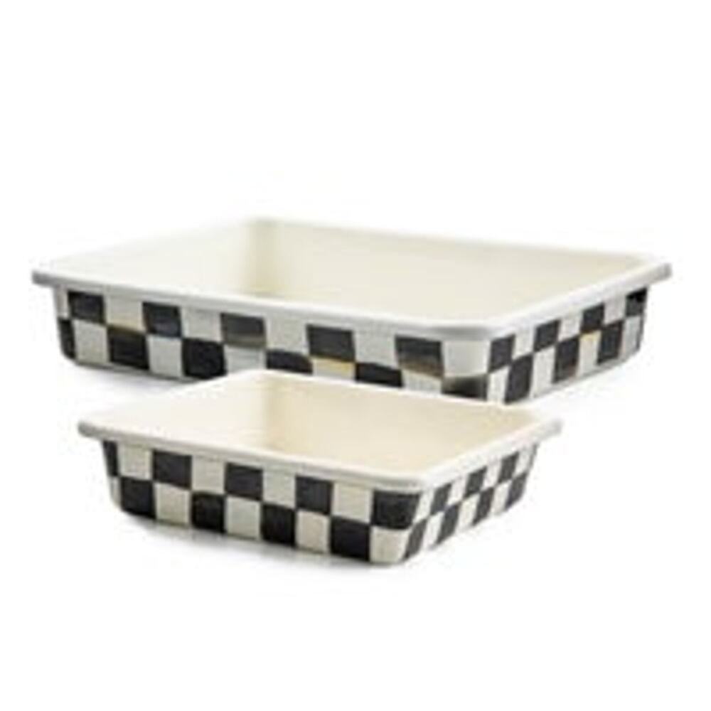 New MacKenzie-Childs Courtly Check Enamel Bake Pans Set of 2 in Original Box